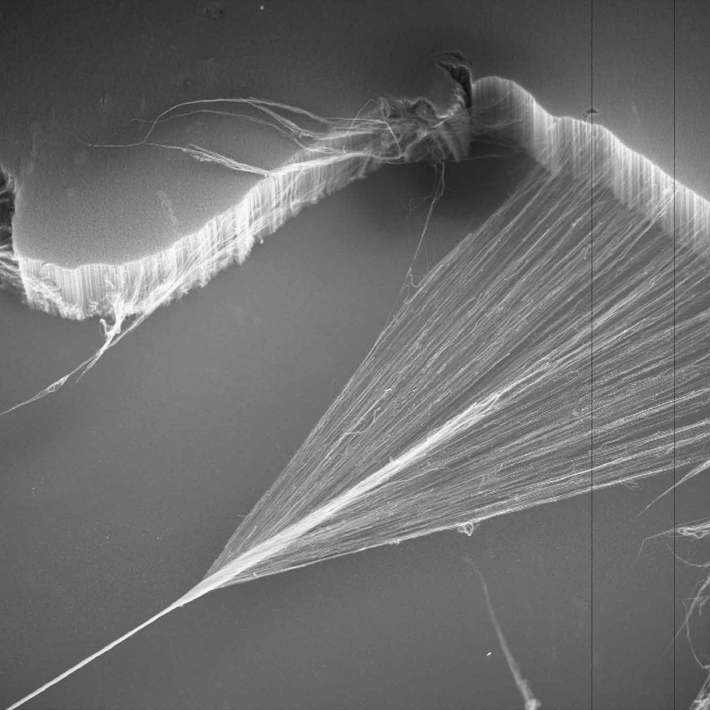 Carbon nanotubes being spun to form a yarn
